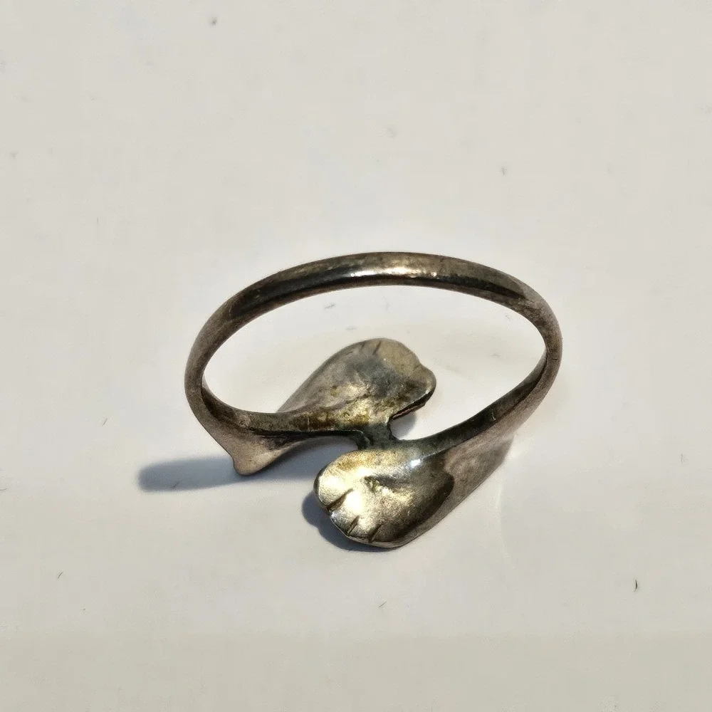 Vintage Sterling Silver 925 Two Feet Anatomical Wrap Bypass Ring Silver 7.75